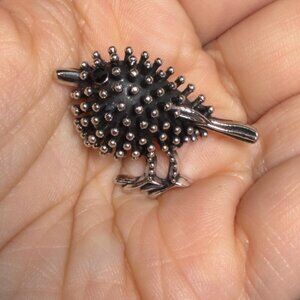 Kiwi Bird Brooch Textured Black Animal Pin 1.5"